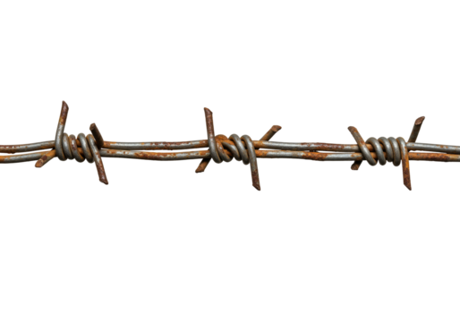Rusty barbed wire on transparent background