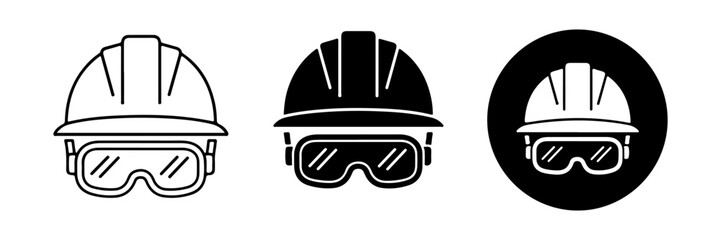 Versatile Set of Safety Hard Hat and Goggles Icons in Outline, Solid, and Circular Styles