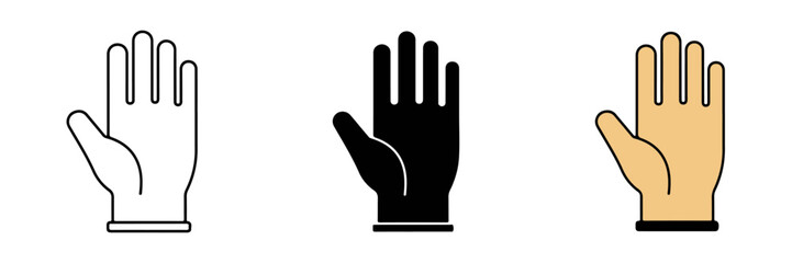 Versatile Hand Glove Icons Presented in Outline, Solid, and Colored Styles