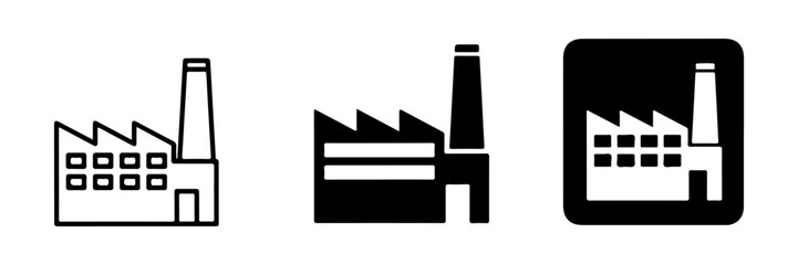 Vector Factory Icons Set in Monochrome Outline, Silhouette, and Inverted Styles