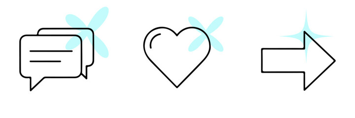 Clean Line Art Social Engagement Icons with Sparkle Highlights