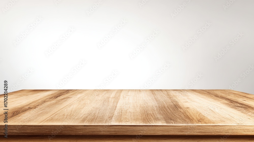 Poster empty wood tabletop surface with light background for product placement and mockups, ideal for displ