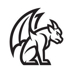 Stylized Gargoyle Outline Illustration in Black and White