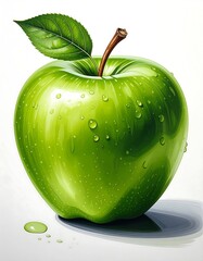 A vibrant green , detailed with water droplets, is showcased against a stark white background.