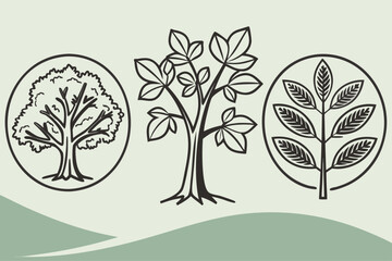 Obraz premium Minimalist tree and leaf icons in black and yellow cyan magenta