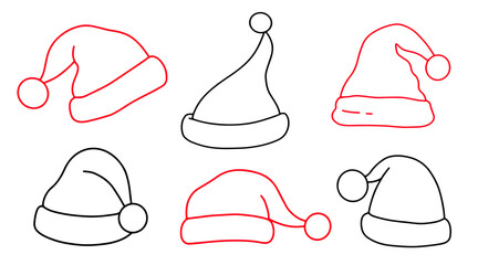 Vector Santa Claus Hat outline icon doodle sketch 
