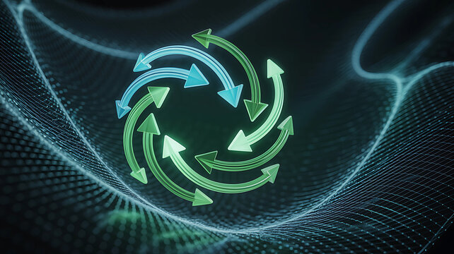 Futuristic Digital Core with Swirling Spiral Growth Arrows Concept - Powered by Adobe