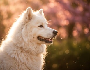 Obraz premium White Dog Portrait with Bokeh Background