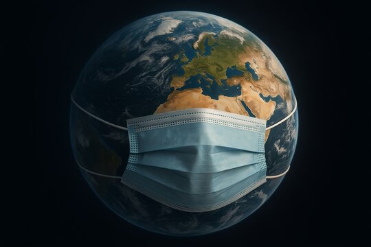 Earth globe wearing a protective mask symbolizing global health and safety awareness