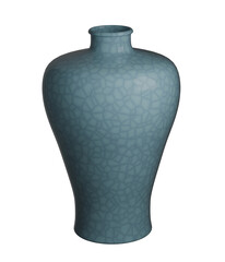 Ceramics. Light blue porcelain vase with a cracked pattern. PNG transparent background