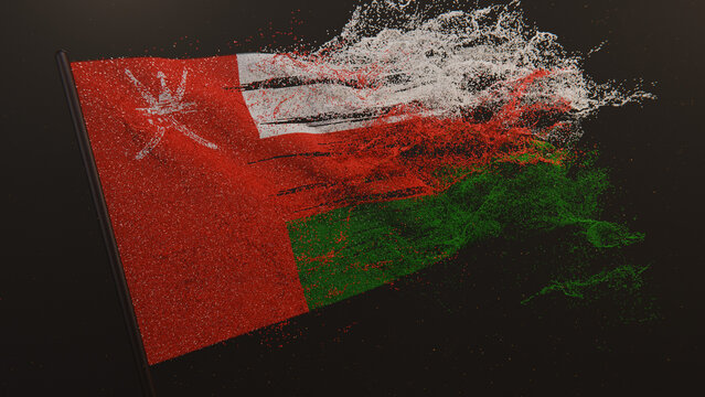 Particle flag of Oman. Sultanate of Oman flag. Waving flag of Oman