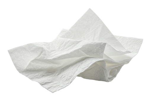 White tissue paper crumpled texture isolated transparent background