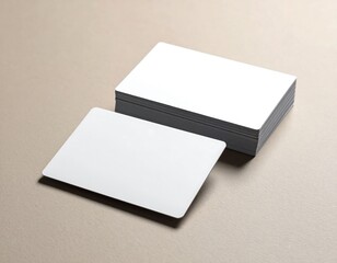 Elegant blank rounded corner business cards stack on a neutral background