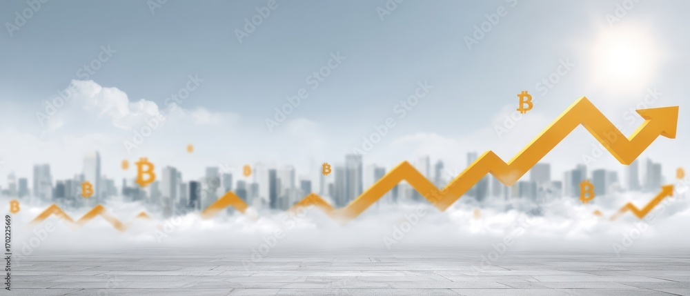 Poster artistic illustration of crypto forecasting chart with rising graph and financial background