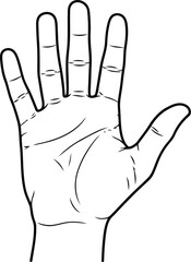 Open hand silhouette line art symbol gesture illustration five fingers vector