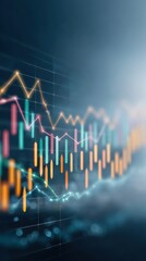 Neon Digital Finance Interface Showing Volatility in Market Analysis with Colorful Charts and Graphs