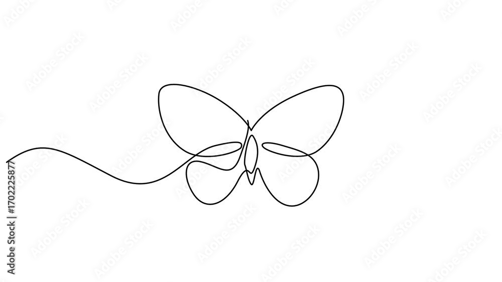 Poster animation of a single line drawing of a butterfly. full length animated video