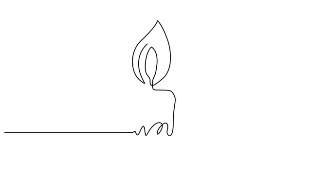 Animated self drawing of continuous line draw Burning fire candle. Full length animated video