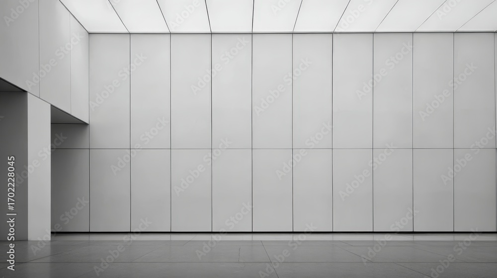 Poster minimalist architecture interior with white walls and subtle lighting, ideal for backdrop and design