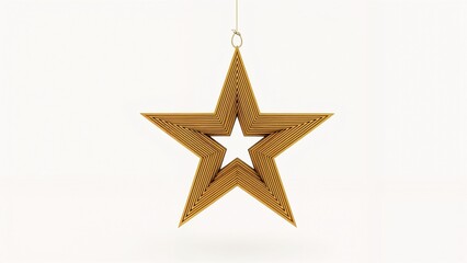 Obraz premium A gold star hanging from a string on a white background.