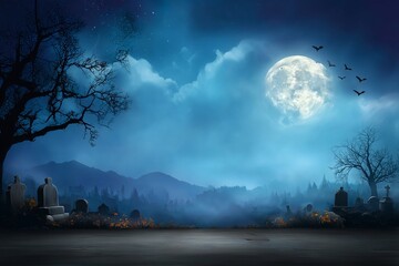 Midnight Cemetery Under a Brooding Moon