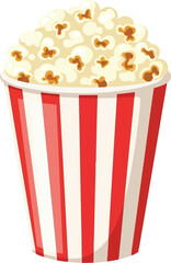Classic red stripe popcorn bucket full of freshly popped corn vector