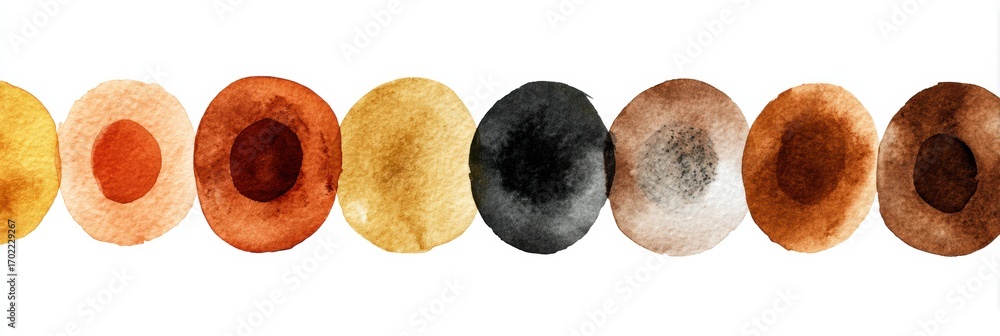 Poster colorful array of watercolor circles representing various earth tones and shades in an artistic disp