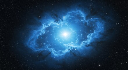 A vibrant cosmic nebula glowing with blue hues in the vastness of space