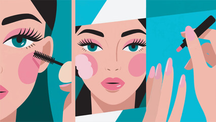 illustration of a woman doing make-up and beauty treatments vector design template