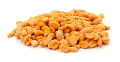 Roasted salted peanuts isolated on white background