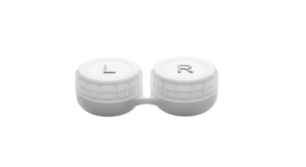 Contact lens case with l and r markings isolated on transparent background
