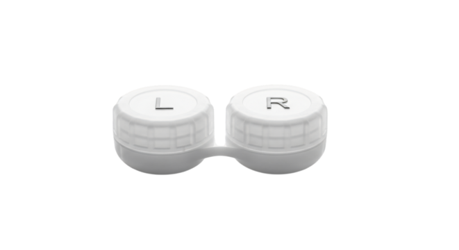 Contact lens case with l and r markings isolated on transparent background
