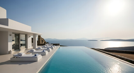 Fototapeta premium Serene Infinity Pool Overlooking Aegean Sea, Greece