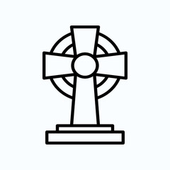 Outlined Style Illustration of a Cross Monument with a Circular Design