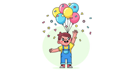 Cheerful Youngster Celebrating With Colorful Air Balloons, Party and Festive Elements