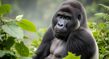 Obraz premium Majestic Mountain Gorilla: A Portrait of Strength and Serenity