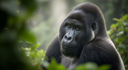 Obraz premium Majestic Silverback Gorilla: A Portrait of Power and Serenity