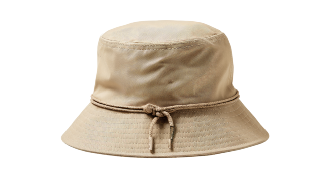 Beige bucket hat with drawstring