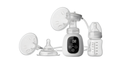 Electric breast pump with bottle isolated on transparent background