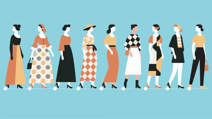 Obraz premium Illustration of women's clothing designs from the past to the present vector design template