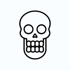 Outlined Skull Icon with Teeth on a Plain White Background