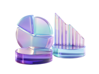 Translucent iridescent crystal geometric shapes suggesting data analysis and insights in