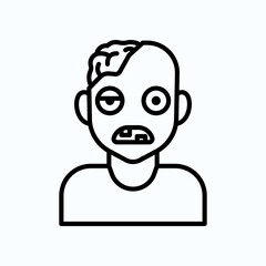 Black and White Simple Line Art Drawing of a Zombie Icon