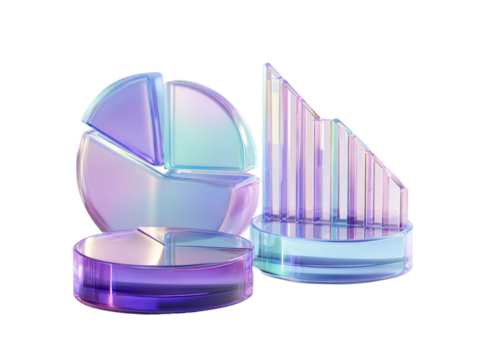 Translucent iridescent crystal geometric shapes suggesting data analysis and insights in