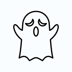 Cute Cartoon Ghost Illustration in Black and White Outline Style