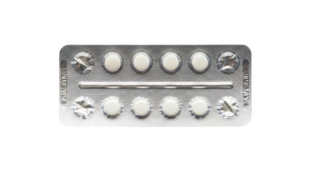 Blister pack of white pills isolated on transparent background