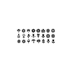 Collection of flower silhouettes. Flowers and plants set silhouette on a white background. 