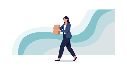 Businesswoman Carrying Package Against Abstract Background Depicting Growth Direction