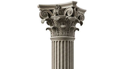 Ornate Corinthian column capital with acanthus leaf details on a Transparent Background