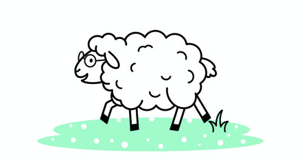 Cartoon Sheep With Glasses Standing On A Patch Of Green Grass